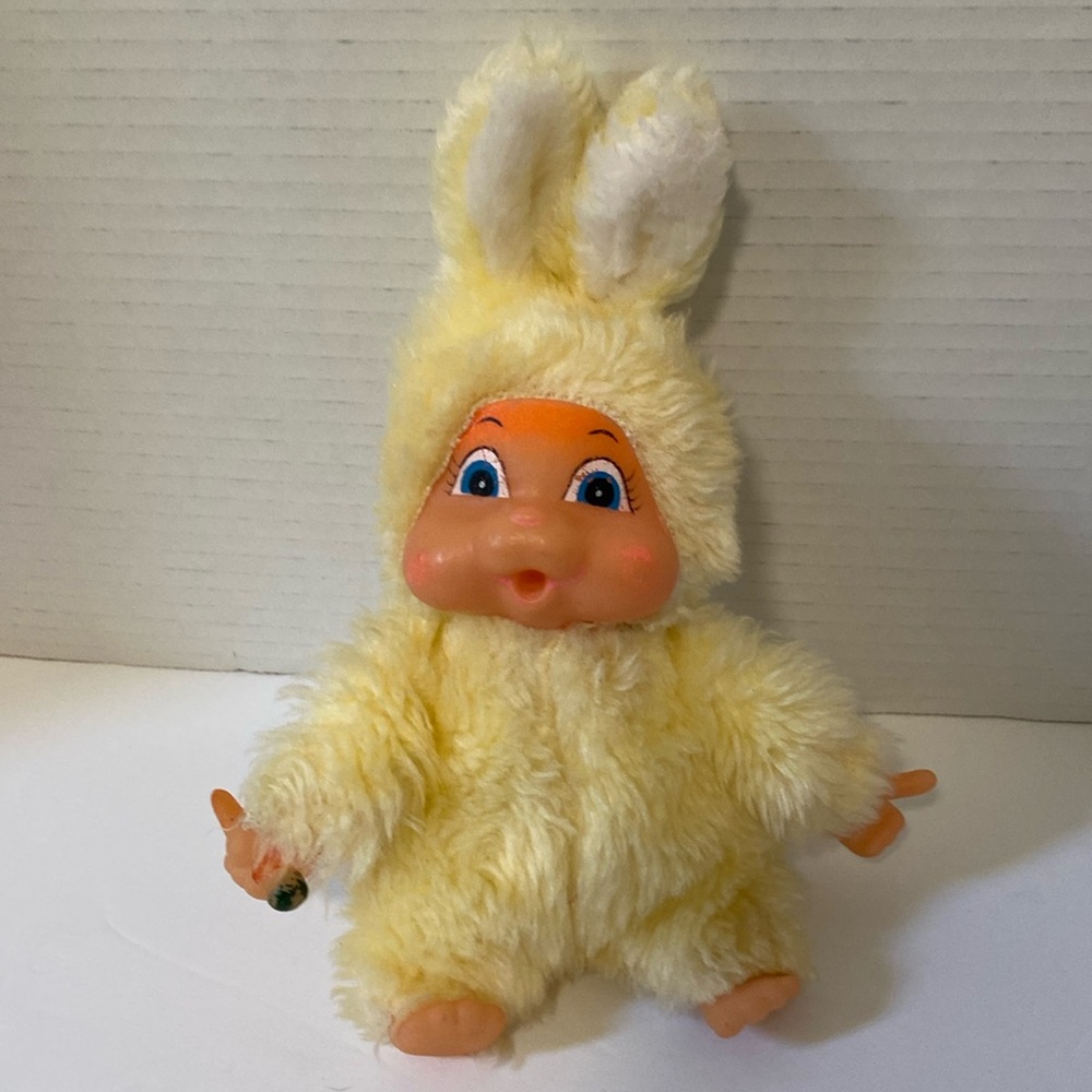 Vintage Easter Pets Plastic Face Carrot Eating Bunny Plush